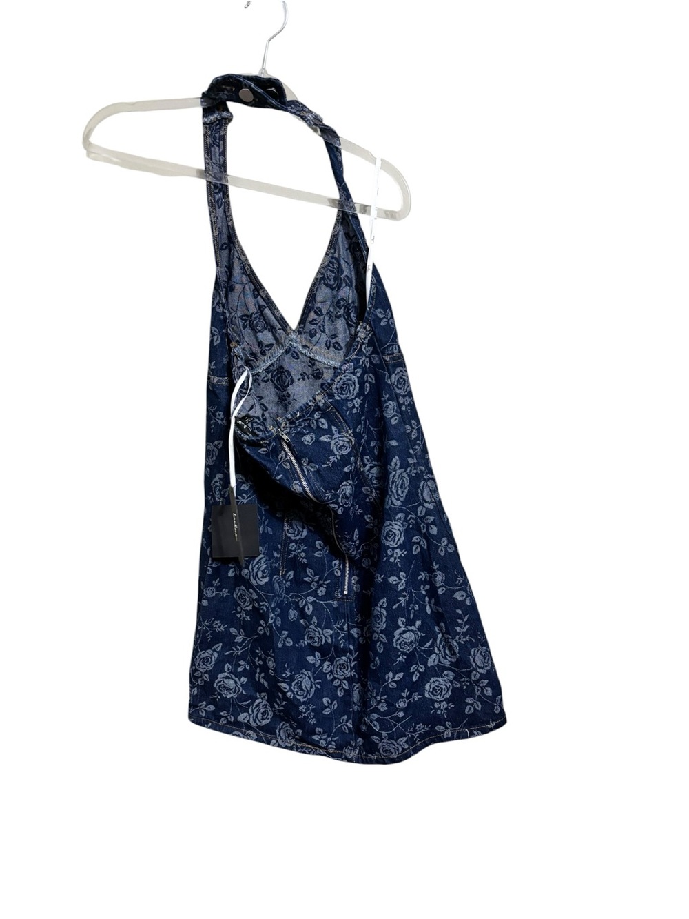 Lulus Sz Sm Y2K Floral Denim Halter Mini Dress Open Back Coquette Fairy Grunge - Picture 6 of 7